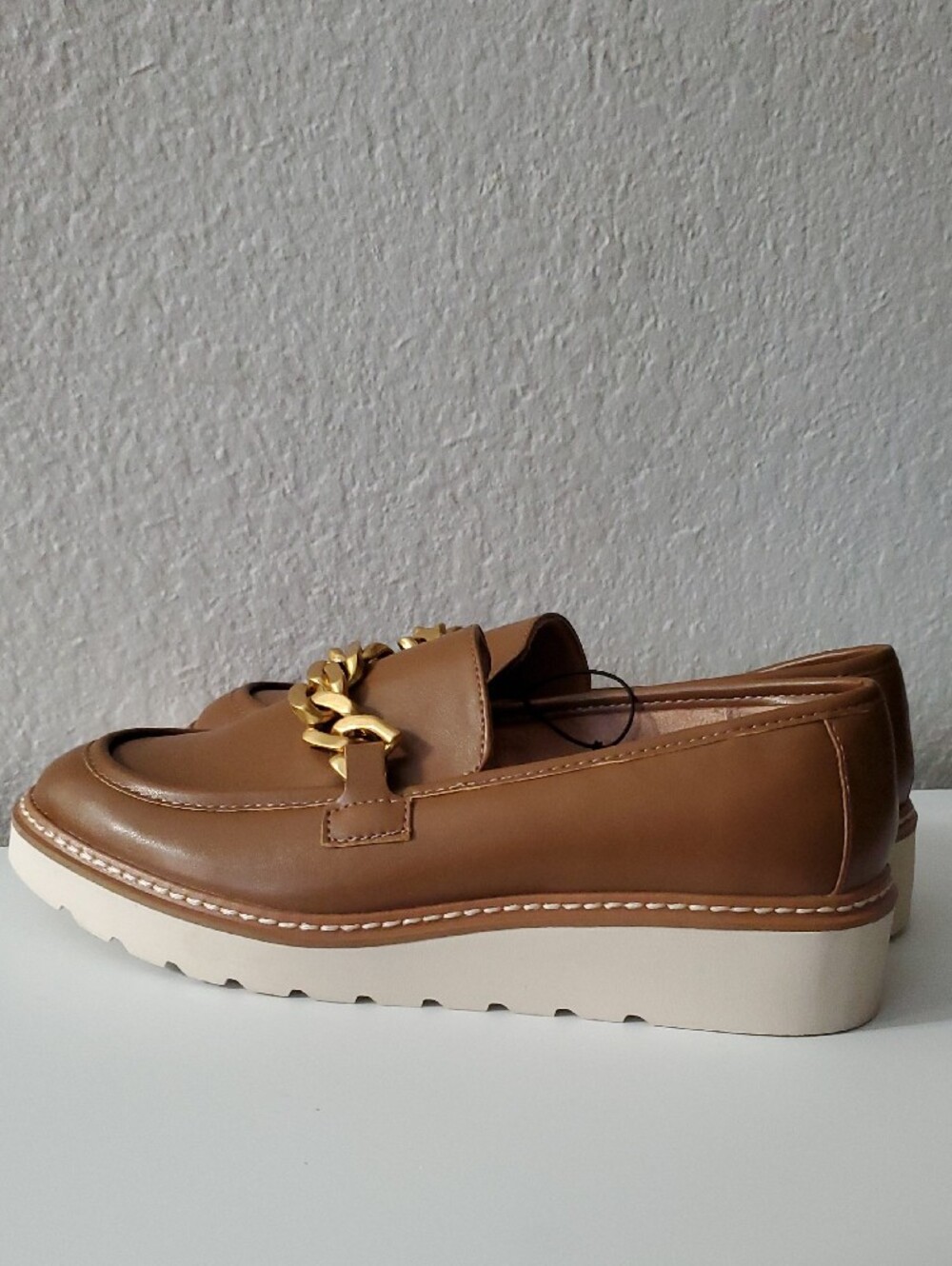 Time and Tru Tan Loafers with Gold Chain Accent - Picture 3 of 5